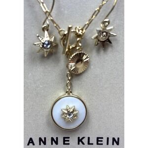 Anne Klein Gold Tone Flower Jewelry Set Necklace  Earrings Mother's Day Gift NEW